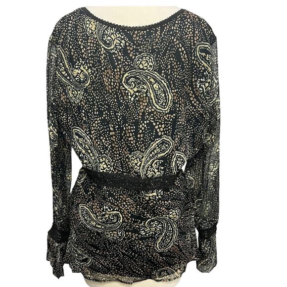 ICE Y2K Babydoll Top Womens L Black Silk Abstract Paisley Lined Boho Whimsygoth - Picture 3 of 16